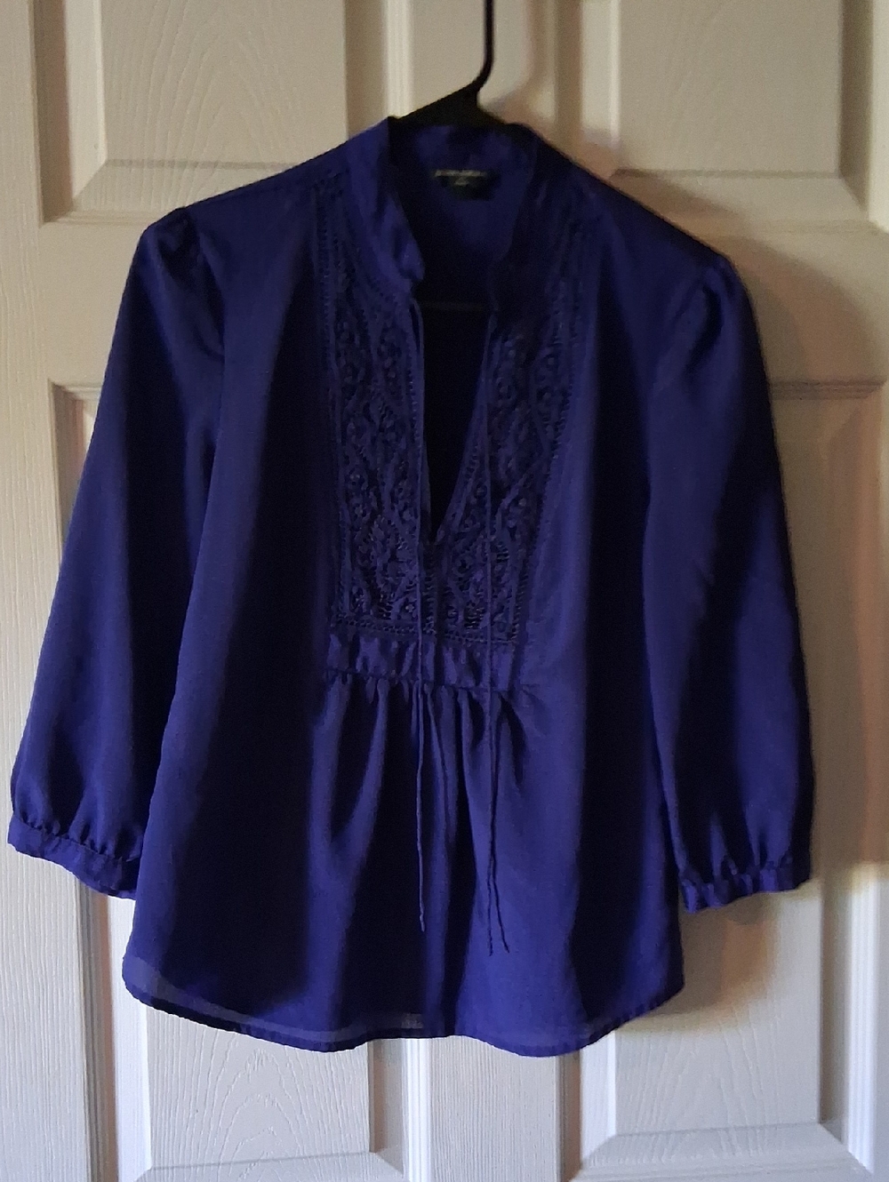 Banana Republic Deep Purple Embroidered Peasant Top